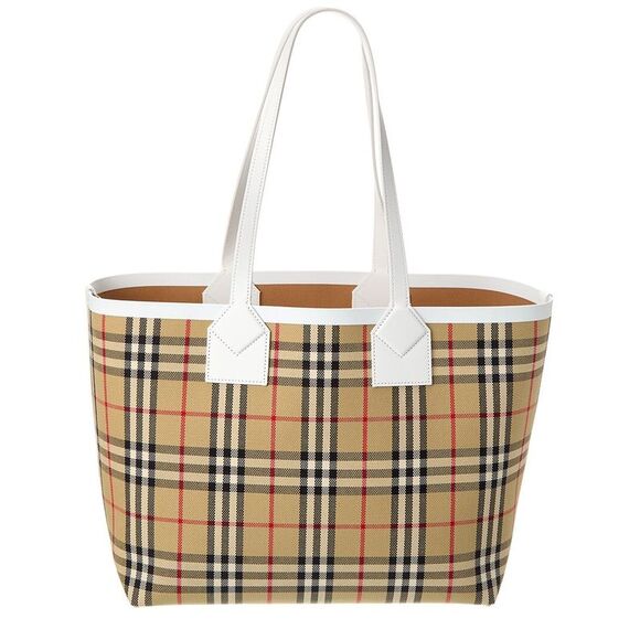 Burberry Handbags - Burberry London Medium Check Canvas & Leather Tote